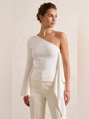 Club Monaco Asymmetrical Knit Top – Ivory, Size Small